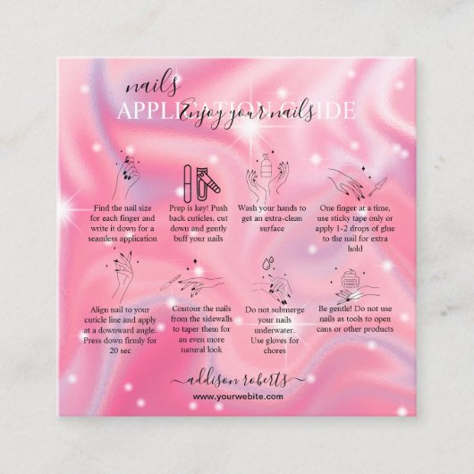 Glam虹色エレガント爪、 ネイルアプリケーションガイド スクエア名刺 (正面)
