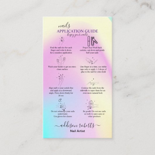 Glam虹色モダン爪、 ネイルアプリケーションガイド 名刺 (正面)