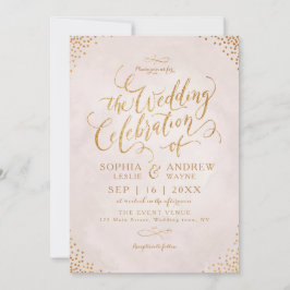 Glam赤面グリッターバラ金ゴールド結婚書道 招待状