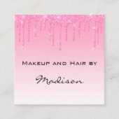 Glam赤面ピンクローズグリッタードリップスメイクアップアーティスト スクエア名刺 (正面)