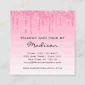 Glam赤面ピンクローズグリッタードリップスメイクアップアーティスト スクエア名刺 (裏面)