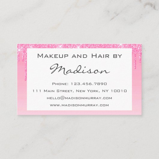 Glam赤面ピンクローズグリッタードリップスメイクアップアーティスト 名刺 (裏面)
