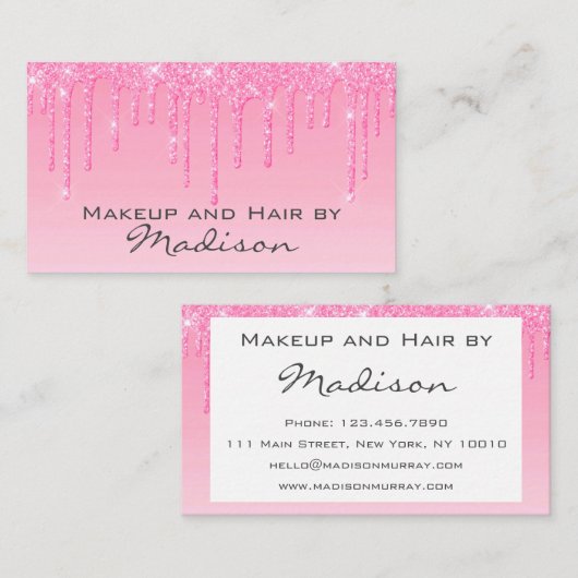 Glam赤面ピンクローズグリッタードリップスメイクアップアーティスト 名刺 (正面/裏面)