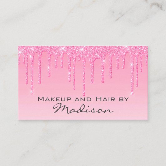 Glam赤面ピンクローズグリッタードリップスメイクアップアーティスト 名刺 (正面)