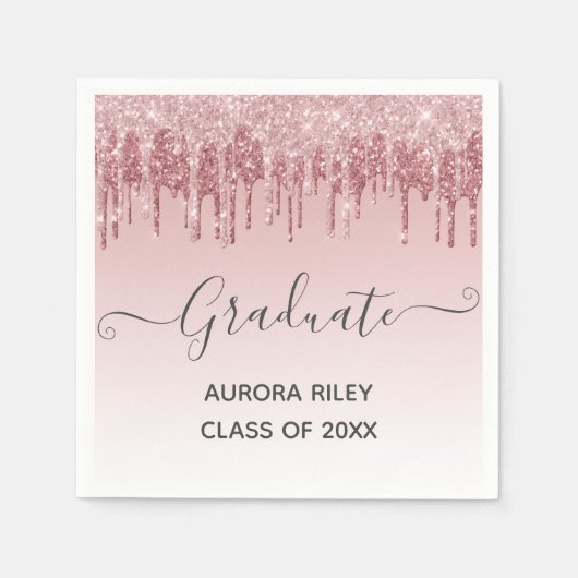 Glam赤面ピンク金ゴールド滴下グリッター卒業 スタンダードカクテルナプキン (正面)