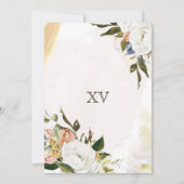 Glam赤面，白と金ゴールドフローラQuinceaenera Inv 招待状 (裏面)