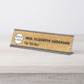 Glam金ゴールドきらめくとロゴ デスクネームプレート (正面)