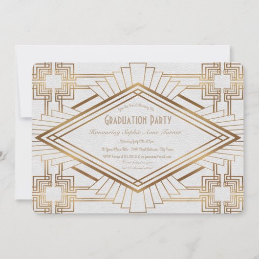 Glam金ゴールドとホワイト素晴らし・ギャツビー卒業パーティー 招待状 (正面)