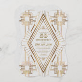 Glam金ゴールドとホワイト素晴らし・ギャツビー50誕生日パーティー 招待状 (正面/裏面)