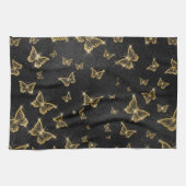 Glam金ゴールドと黒い蝶のパターン キッチンタオル (横)
