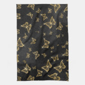 Glam金ゴールドと黒い蝶のパターン キッチンタオル (縦)