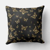 Glam金ゴールドと黒い蝶のパターン クッション (裏面)