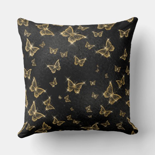 Glam金ゴールドと黒い蝶のパターン クッション (裏面)