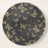 Glam金ゴールドと黒い蝶のパターン コースター (正面)