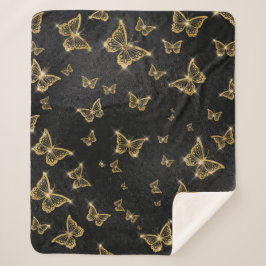 Glam金ゴールドと黒い蝶のパターン シェルパブランケット