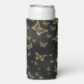 Glam金ゴールドと黒い蝶のパターン スリム缶クーラー (Seltzer正面)