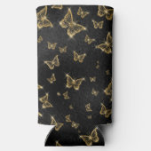 Glam金ゴールドと黒い蝶のパターン スリム缶クーラー (裏面)