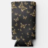 Glam金ゴールドと黒い蝶のパターン スリム缶クーラー (正面)