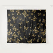 Glam金ゴールドと黒い蝶のパターン タペストリー (正面(横))