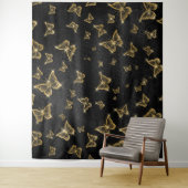 Glam金ゴールドと黒い蝶のパターン タペストリー (インサイチュ)