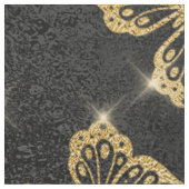 Glam金ゴールドと黒い蝶のパターン ファブリック (クローズアップ)