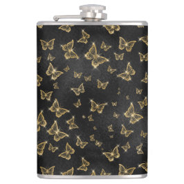 Glam金ゴールドと黒い蝶のパターン フラスク