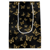 Glam金ゴールドと黒い蝶のパターン ミディアムペーパーバッグ (裏面)