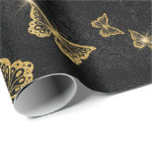 Glam金ゴールドと黒い蝶のパターン ラッピングペーパー (ロールコーナー)