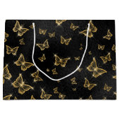 Glam金ゴールドと黒い蝶のパターン ラージペーパーバッグ (正面)