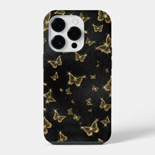 Glam金ゴールドと黒い蝶のパターン iPhoneケース (裏面)