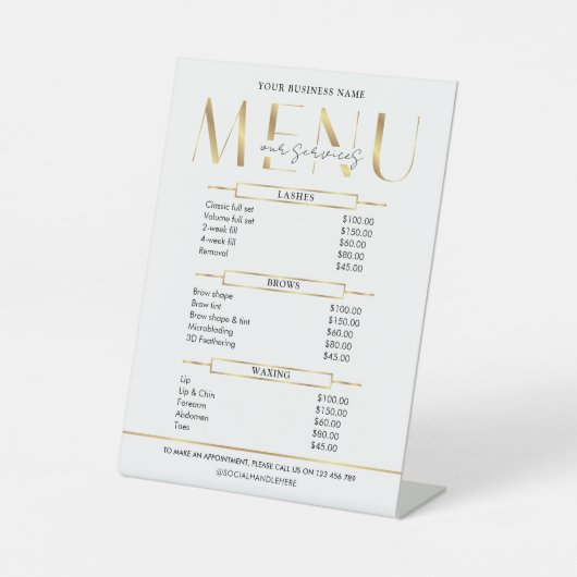 Glam金ゴールドエレガント効果取引価格表メニュー 台座サイン (正面)