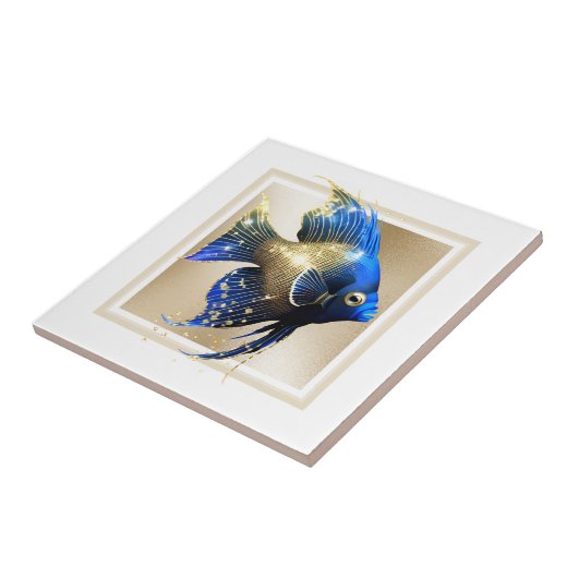 Glam金ゴールドエンジェルフィッシュブルー航海のマリンリーフ タイル (側面)