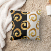 Glam金ゴールドカール付き白黒 クッション (ブランケット)