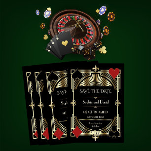 Glam金ゴールドギャツビーRoaring 20s Wedding Save the Date 招待状