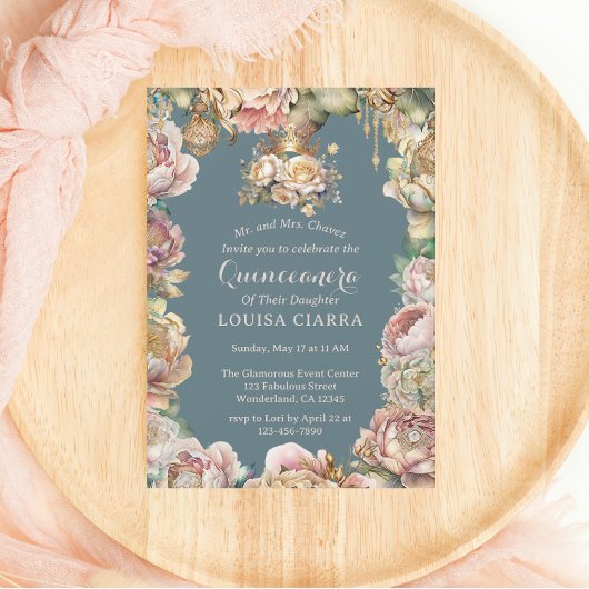 Glam金ゴールドクラウンダイヤモンドフラワーズキンセアニェラ 招待状