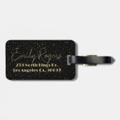 Glam金ゴールドグリッターが黒い背景に輝く ラゲッジタグ (裏面横)
