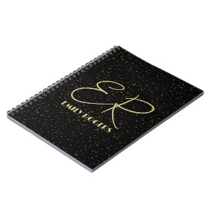 Glam金ゴールドグリッターと黒い画像のキラキラ ノートブック