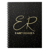 Glam金ゴールドグリッターと黒い画像のキラキラ ノートブック (正面)
