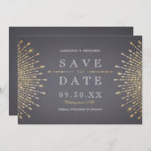 Glam金ゴールドグリッターアートデコヴィンテージウェディング セーブザデート (正面/裏面)