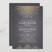 Glam金ゴールドグリッターアートデコヴィンテージウェディング 招待状 (正面/裏面)