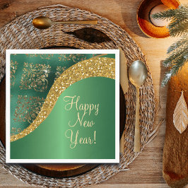 Glam金ゴールドグリッターグリーンメタリックフェスティバル スタンダードカクテルナプキン