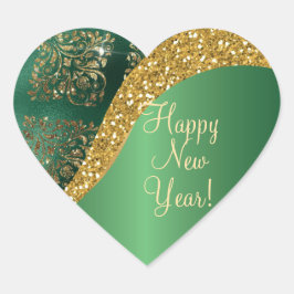 Glam金ゴールドグリッターグリーンメタリックフェスティバル ハートシール