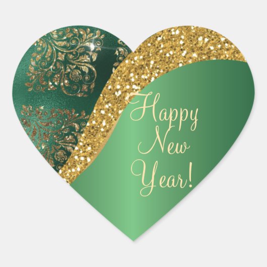 Glam金ゴールドグリッターグリーンメタリックフェスティバル ハートシール (正面)