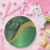 Glam金ゴールドグリッターグリーンメタリックフェスティバル ペーパープレート (パーティー)
