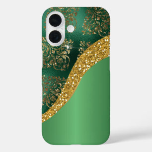 Glam金ゴールドグリッターグリーンメタリック iPhone 16ケース