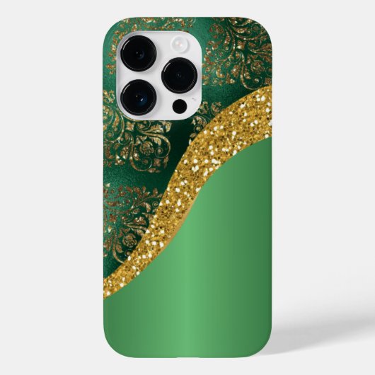 Glam金ゴールドグリッターグリーンメタリック Case-Mate iPhoneケース (裏面)