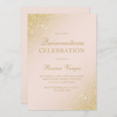 Glam金ゴールドグリッタースクリプト赤面ピンクキンセアニェラ 招待状 (正面/裏面)