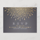 Glam金ゴールドグリッターデコヴィンテージウェディングRSVP インビテーションポストカード (正面)