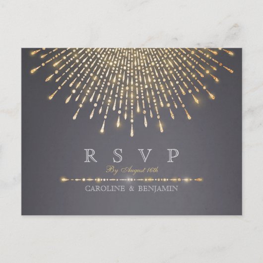 Glam金ゴールドグリッターデコヴィンテージウェディングRSVP インビテーションポストカード (正面)