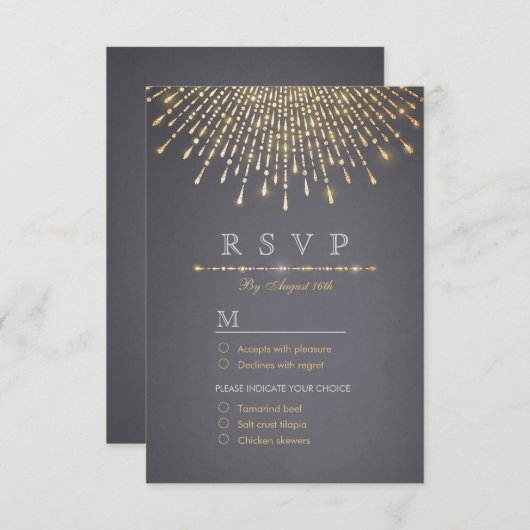 Glam金ゴールドグリッターデコヴィンテージウェディングRSVP 出欠カード (正面/裏面)
